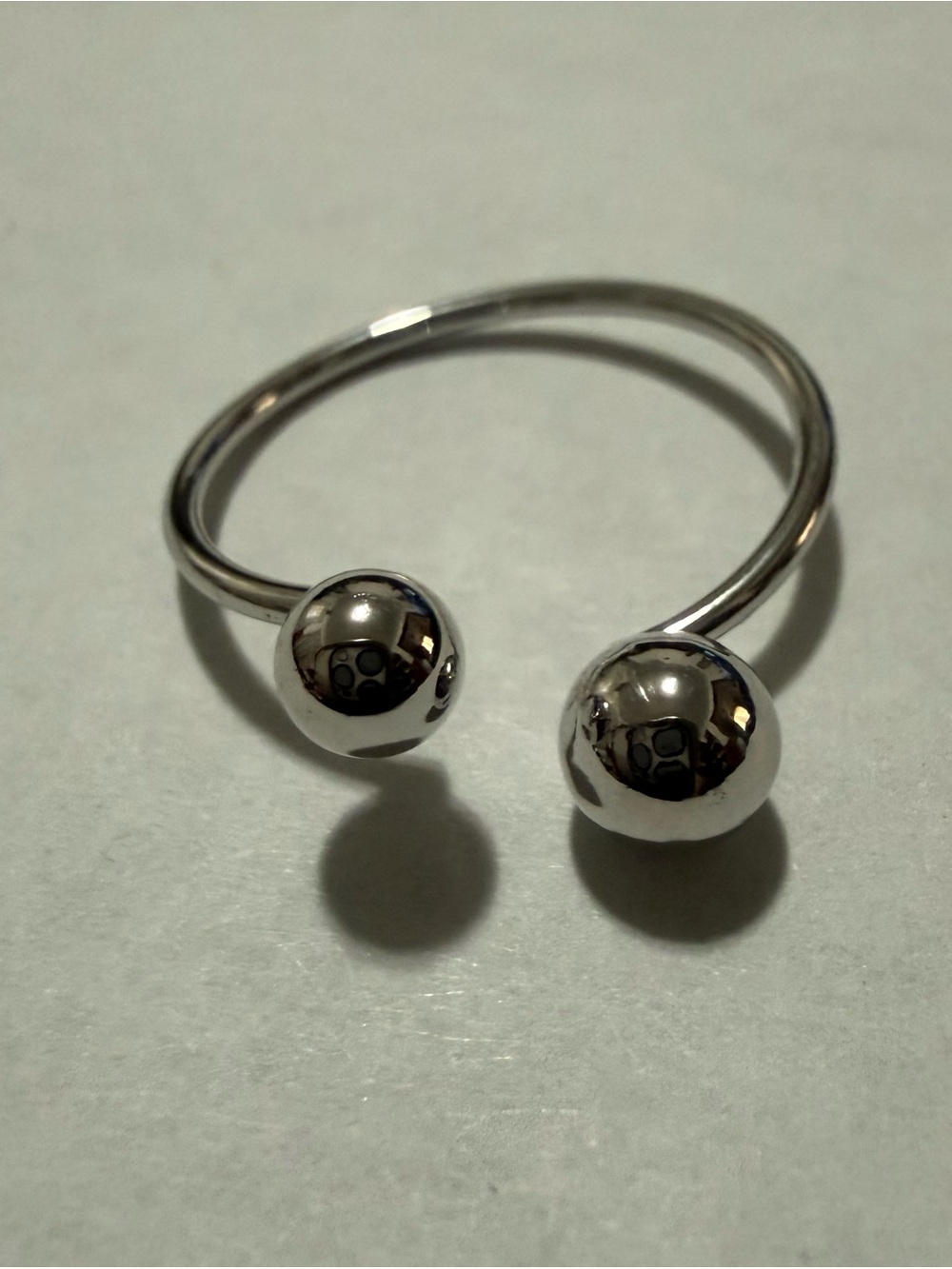 Rhodium Electroplated Classic Open Silver Ball Cuff Ring Modern Minimalist Ring